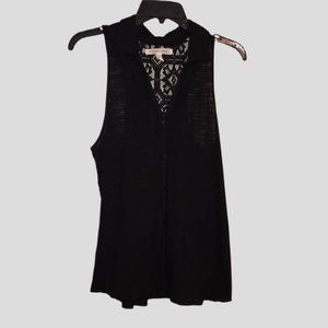 Aeropostale Black Sleeveless Button Up Lace Top Size S